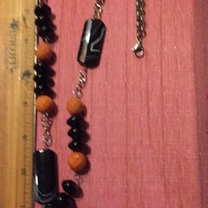 Black Agate and Red Fire Agate SS Necklace
